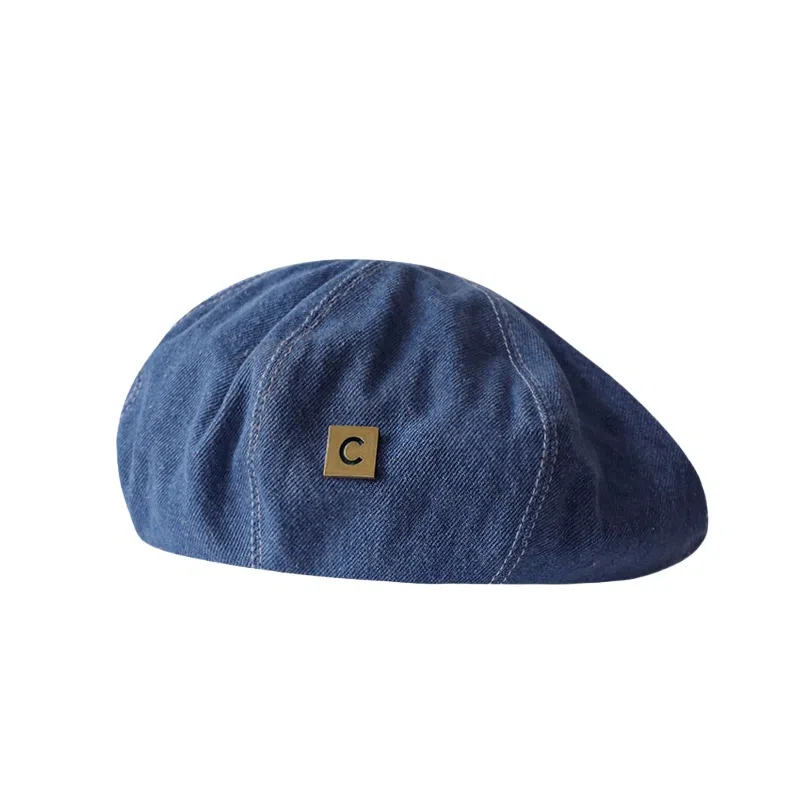 钓鱼熊 画家日系复古牛仔韩版百搭时尚显脸小蓓蕾 聚酯纤维 贝雷帽 男女同款情侣款