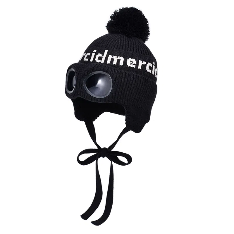 艾佳微 户外防寒保暖护耳 套头帽带眼镜毛球 腈纶 绒线帽 男女同款情侣款