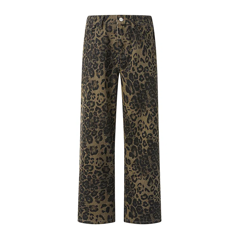 AiLoT Vintage Leopard Denim Pants