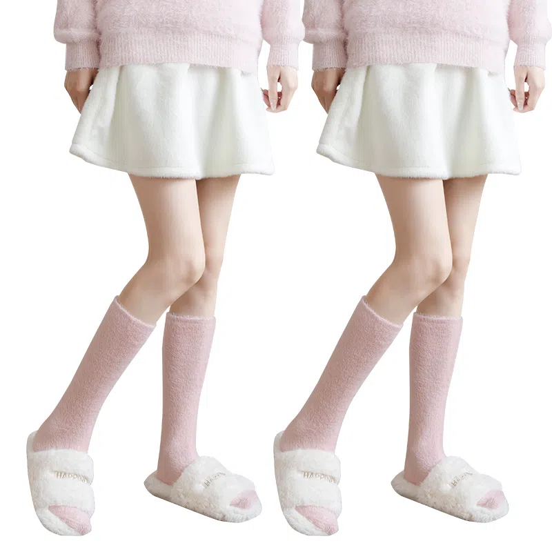 兰缪 秋冬水貂绒小腿袜加绒加厚保暖舒适亲肤不勒搭配雪地靴氛围感地板袜毛绒居家高筒袜 女款