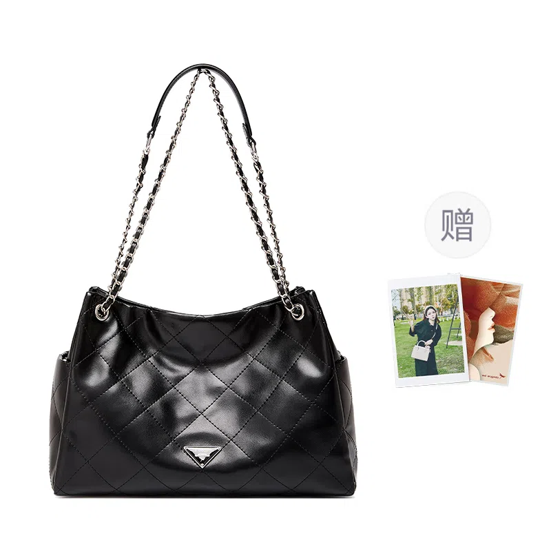 红蜻蜓 菱格链条腋下包时尚潮流 合成革 单肩包 常规 男女同款情侣款 黑色