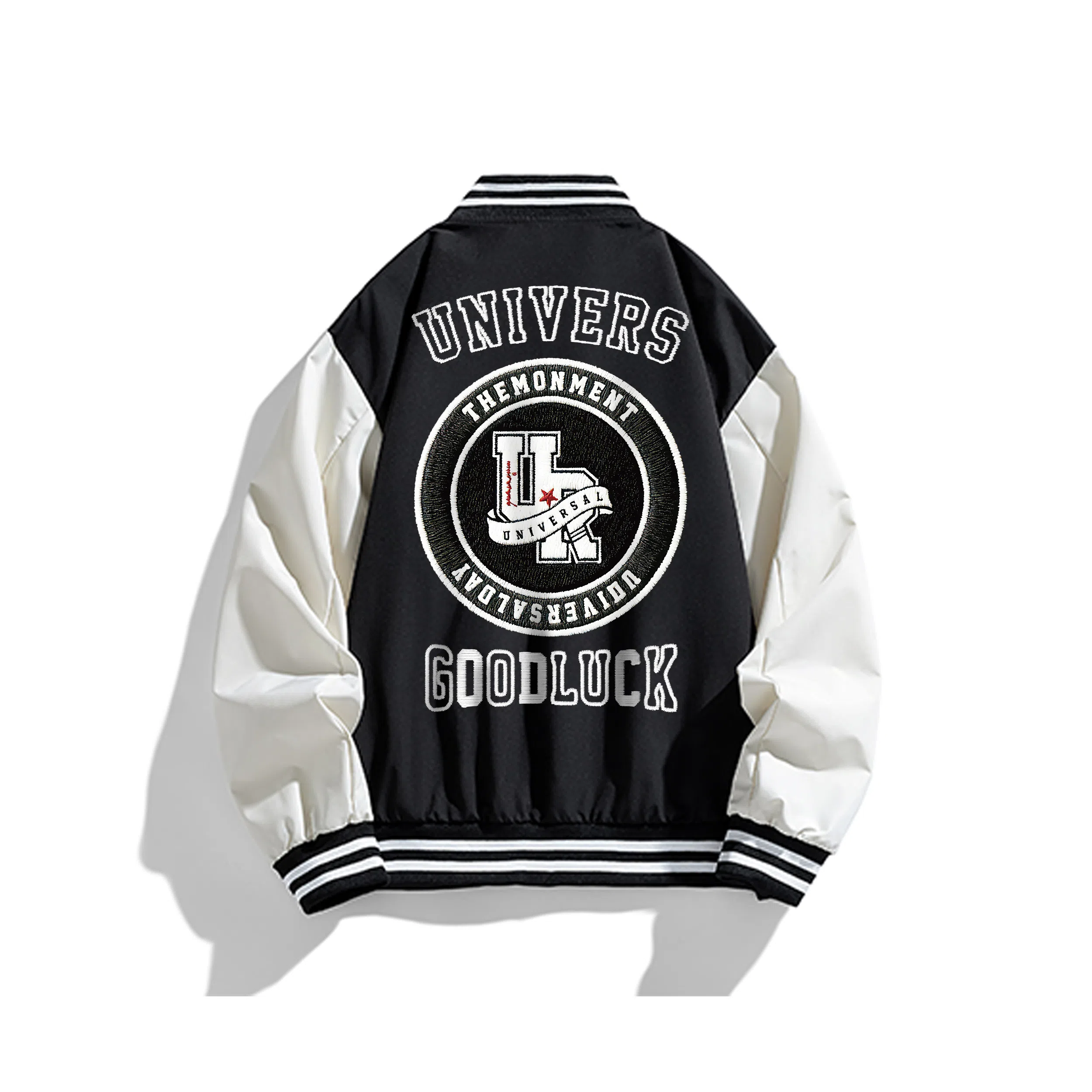 物质公式  美式复古高街拼接撞色学院风设计感字母印花街头嘻哈防风飞行员教练夹克外套舒适宽松百搭休闲情侣潮流短款谷仓棒球服 男女同款