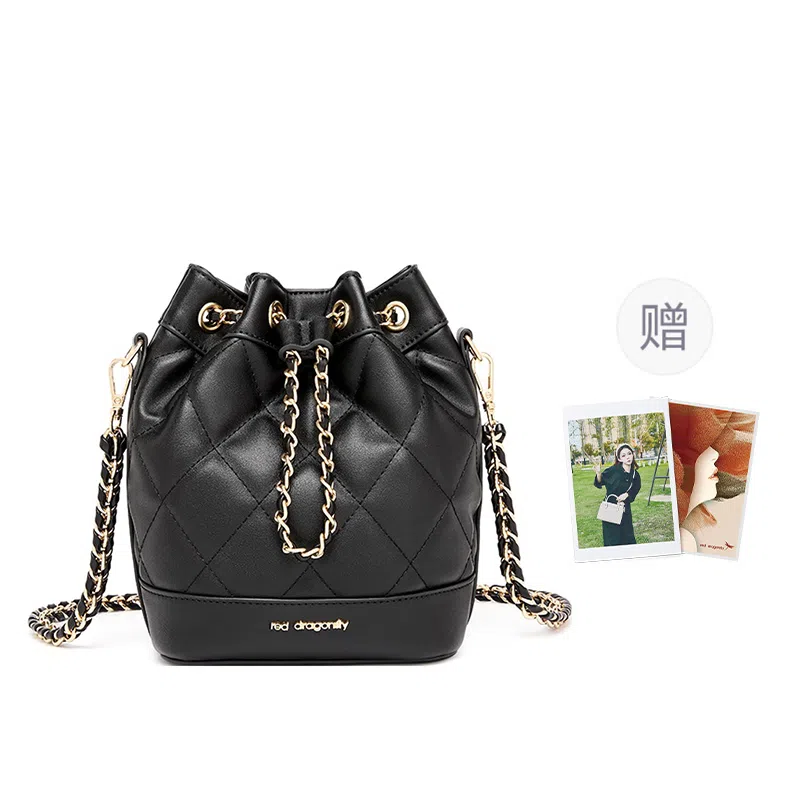 红蜻蜓 小香风链条包高级感百搭精致时尚手提斜挎包双肩包 合成革 单肩包 女款 米白色/黑色