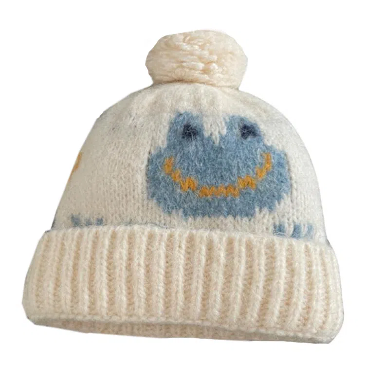 艾佳微 可爱钩花搞怪有趣保暖百搭加厚显白套头针织帽 腈纶 绒线帽 男女同款情侣款