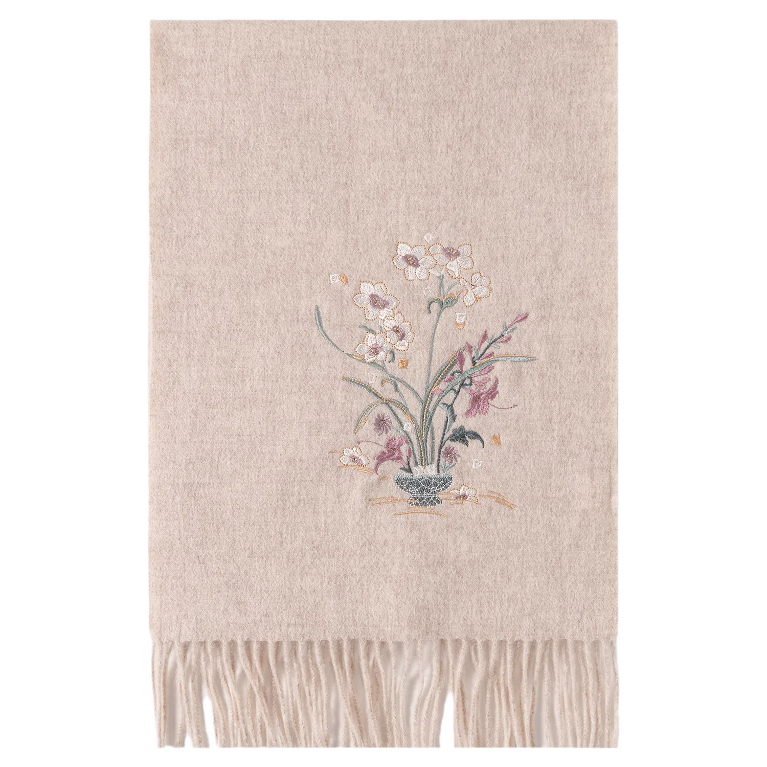 上海故事 花卉刺绣加厚保暖精致舒适优雅柔软 绵羊毛 绒线围巾 女款