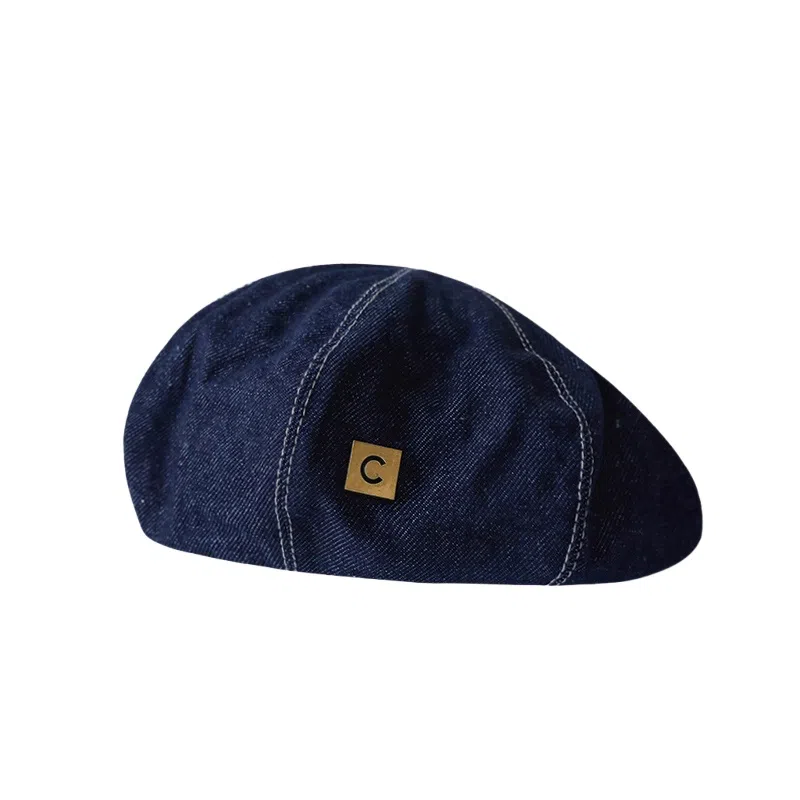 钓鱼熊 画家日系复古牛仔韩版百搭时尚显脸小蓓蕾 聚酯纤维 贝雷帽 男女同款情侣款