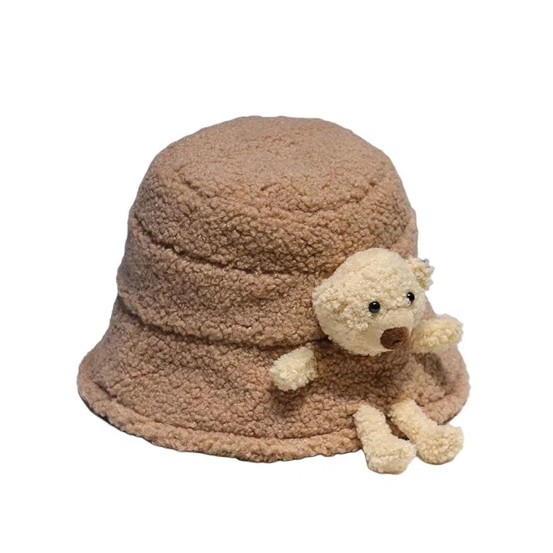 艾佳微 【可爱嵌嵌熊】韩版百搭毛绒学生保暖滑雪出行 羊羔毛 渔夫帽 男女同款情侣款