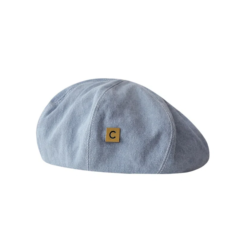 钓鱼熊 画家日系复古牛仔韩版百搭时尚显脸小蓓蕾 聚酯纤维 贝雷帽 男女同款情侣款