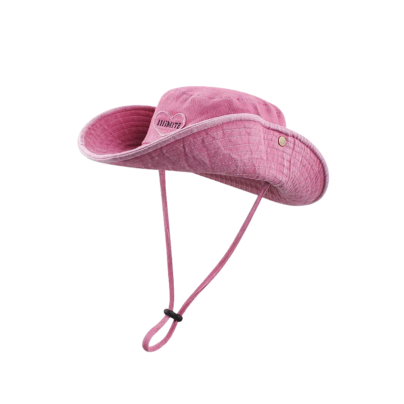 杨同学 甜酷辣妹风爱心西部牛仔风遮阳 涤纶 渔夫帽 女款 卡其/黑色/粉色