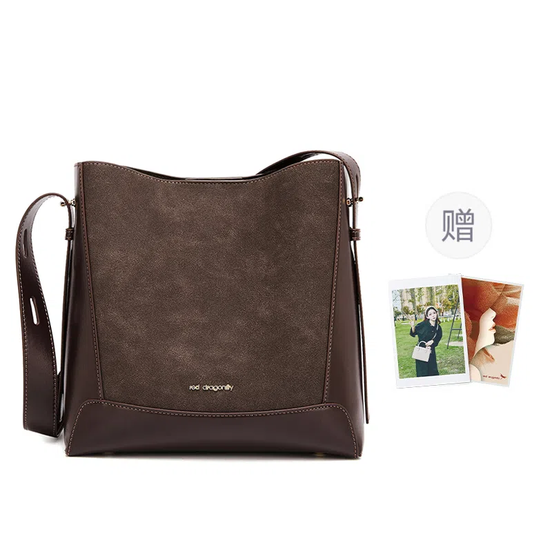 红蜻蜓 简约百搭小众气质高级感通勤日常实用水桶包手提腋下斜挎包 牛皮 单肩包 常规 女款 黑色/咖啡色