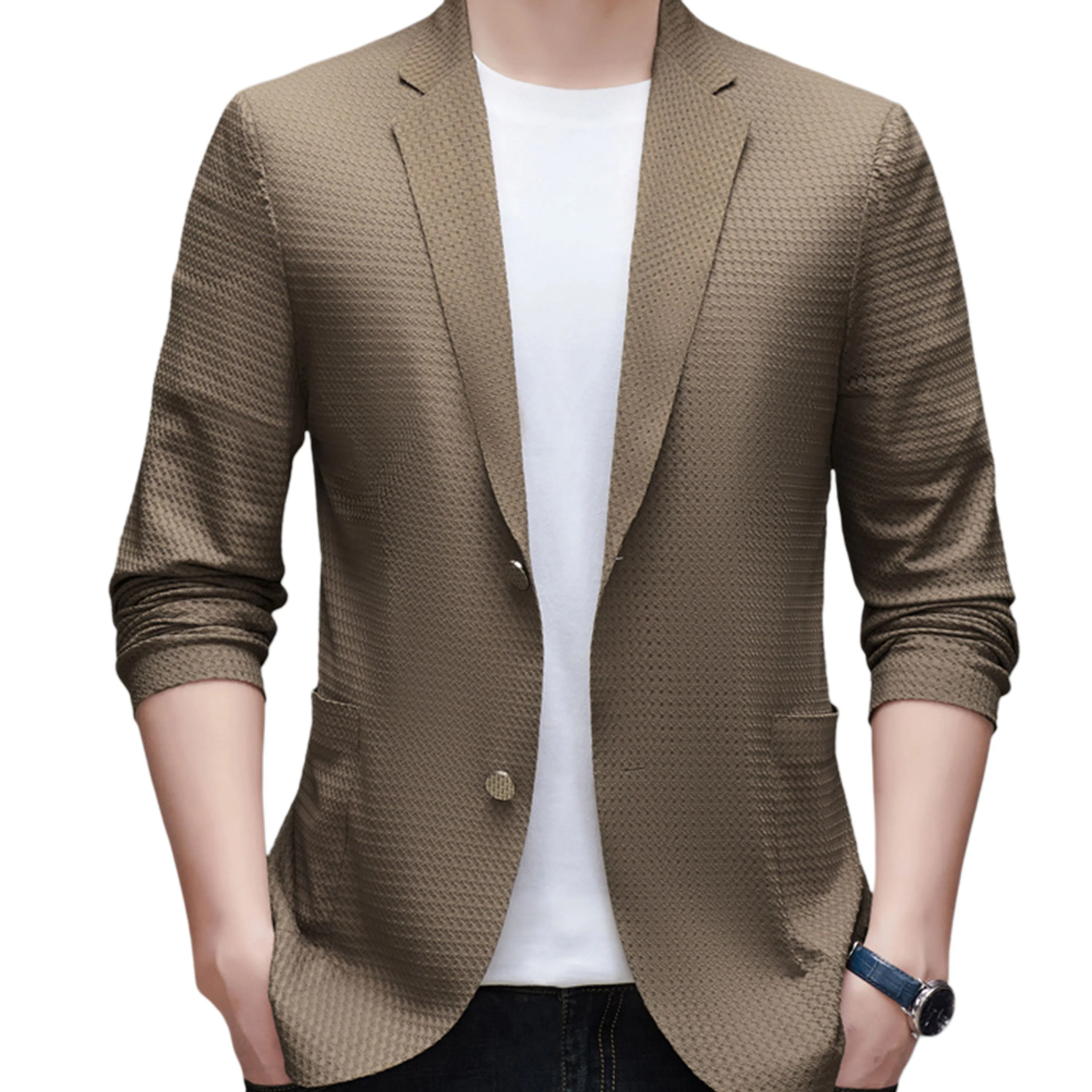 男士纯色时尚修身舒适潮流百搭休闲长袖单西外套西装 男款