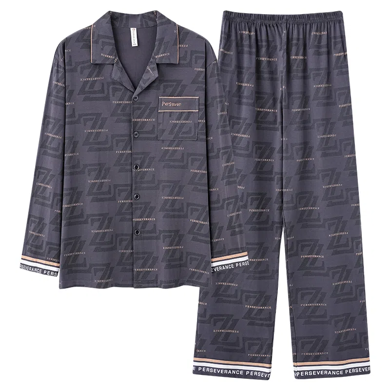 莫代尔 春秋季休闲简约百搭个性翻领开衫舒适轻柔细腻长袖长裤家居服可外穿睡衣套装 男款