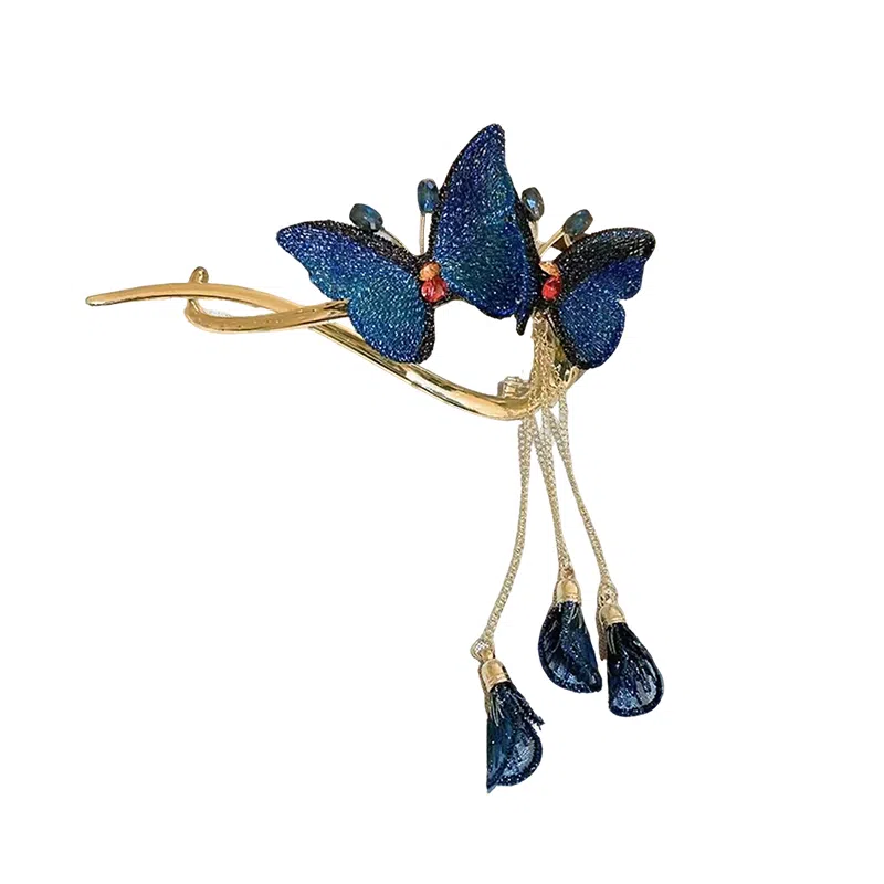 蒙妮 超仙刺绣双生蝶流苏扭扭 合金 发夹 女款