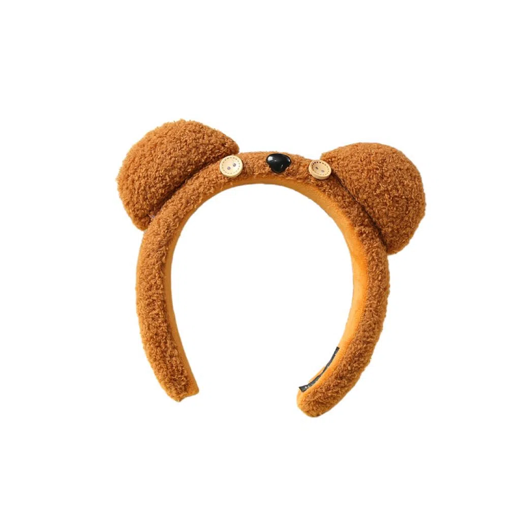 贯古今 卡通可爱小熊棕色新款秋冬毛绒洗脸高颅顶头饰防滑 布艺 发箍 女款