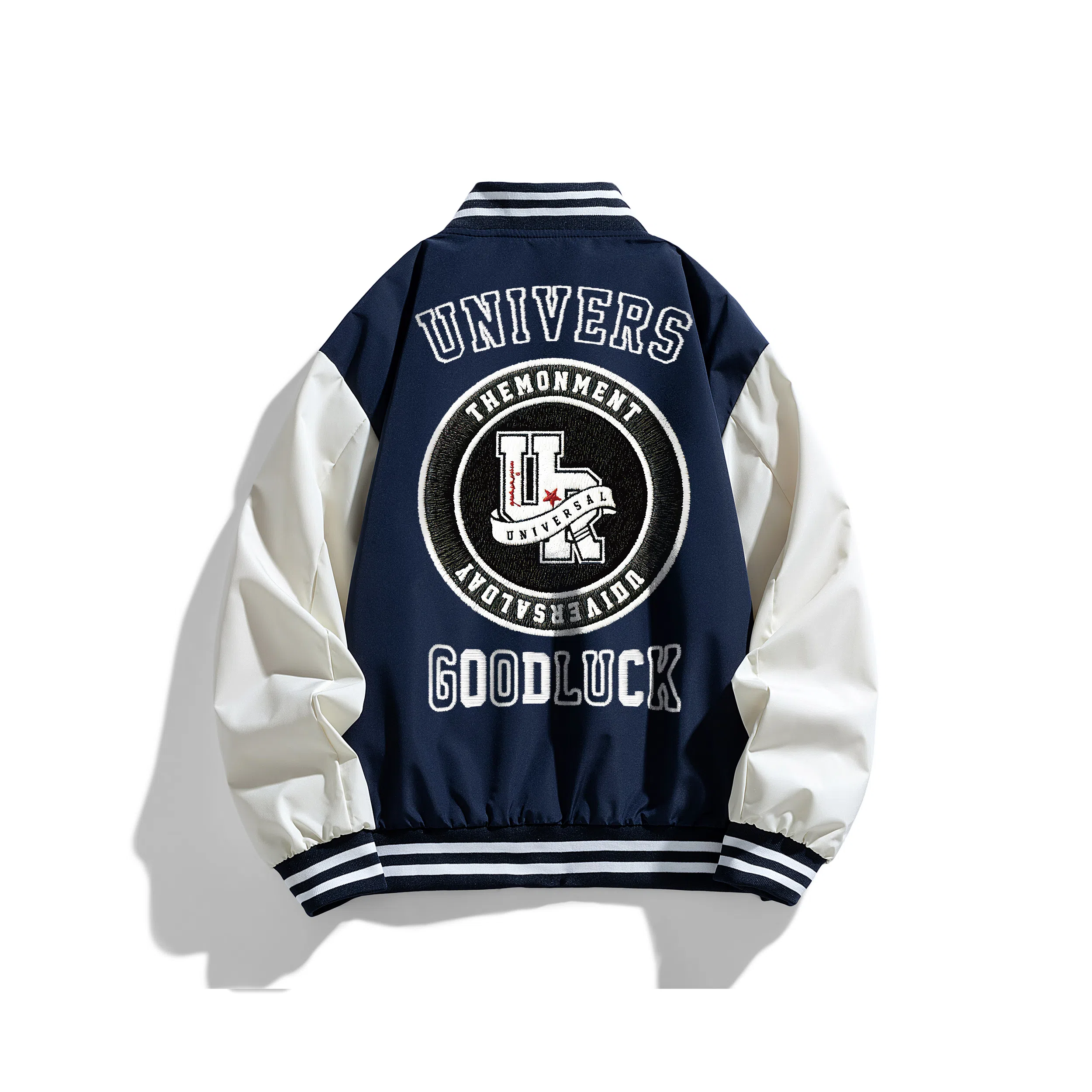 物质公式  美式复古高街拼接撞色学院风设计感字母印花街头嘻哈防风飞行员教练夹克外套舒适宽松百搭休闲情侣潮流短款谷仓棒球服 男女同款