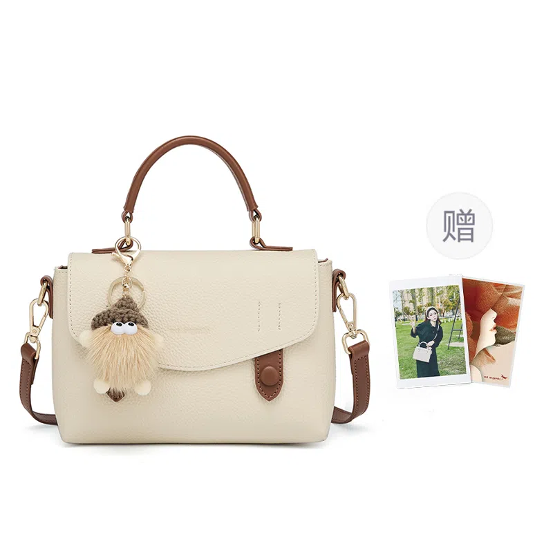 红蜻蜓 高颜值小香风经典上班通勤小众高级感质感 牛皮 单肩手提包 女款 米白色