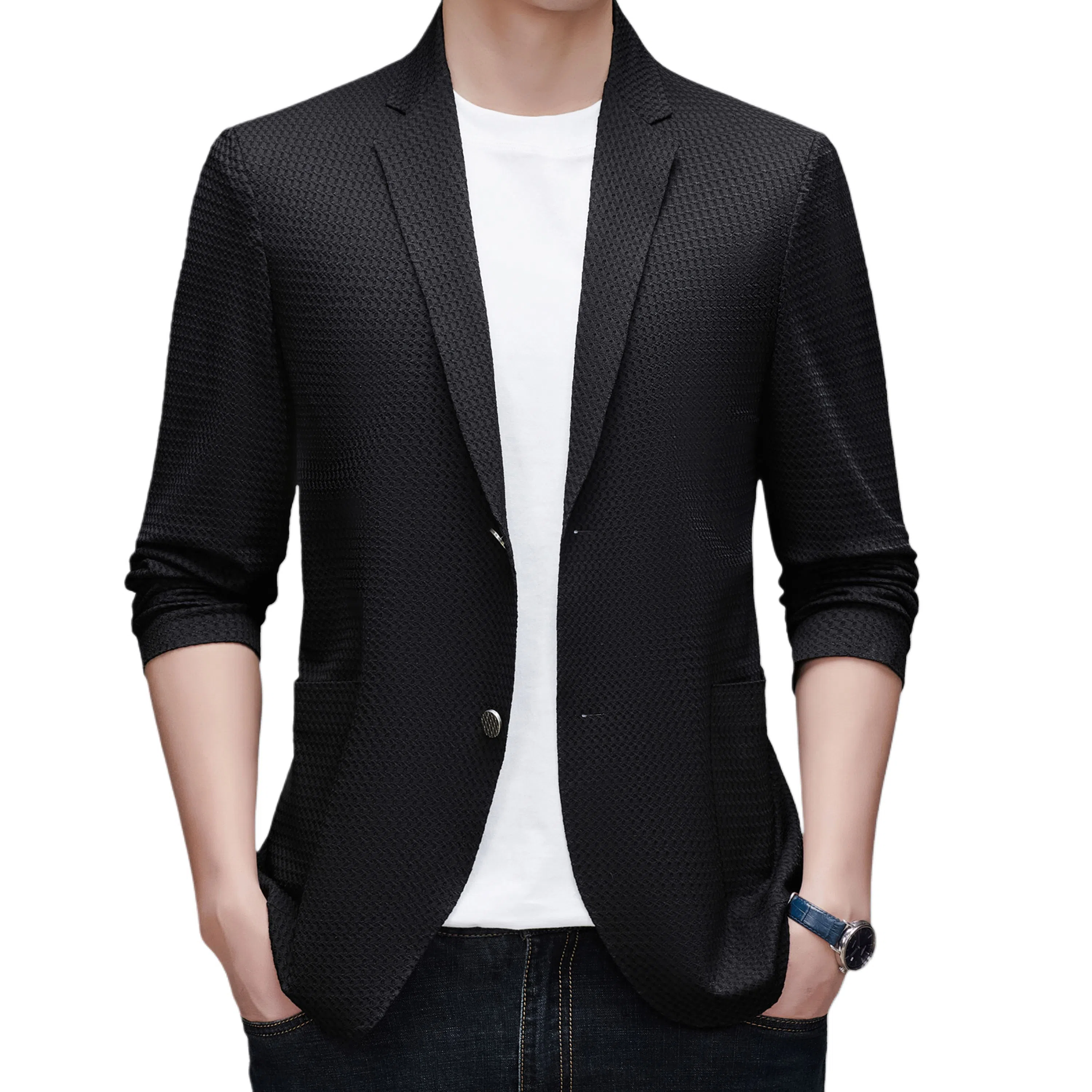 男士纯色时尚修身舒适潮流百搭休闲长袖单西外套西装 男款