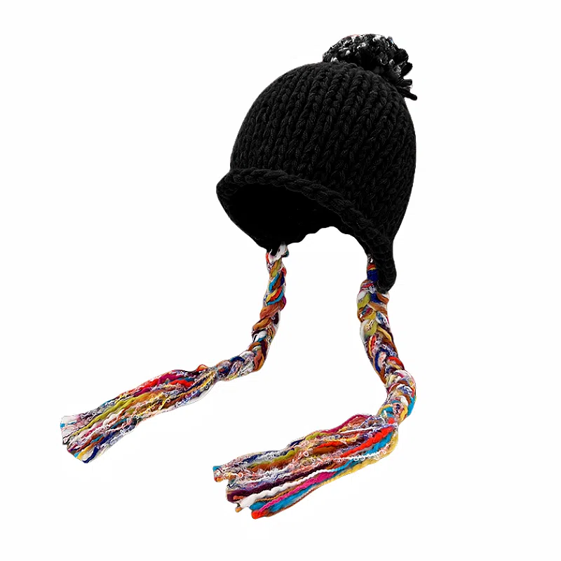 北极绒 彩色流苏民族风甜美护耳时尚保暖针织帽 聚酯纤维 绒线帽 男女同款情侣款