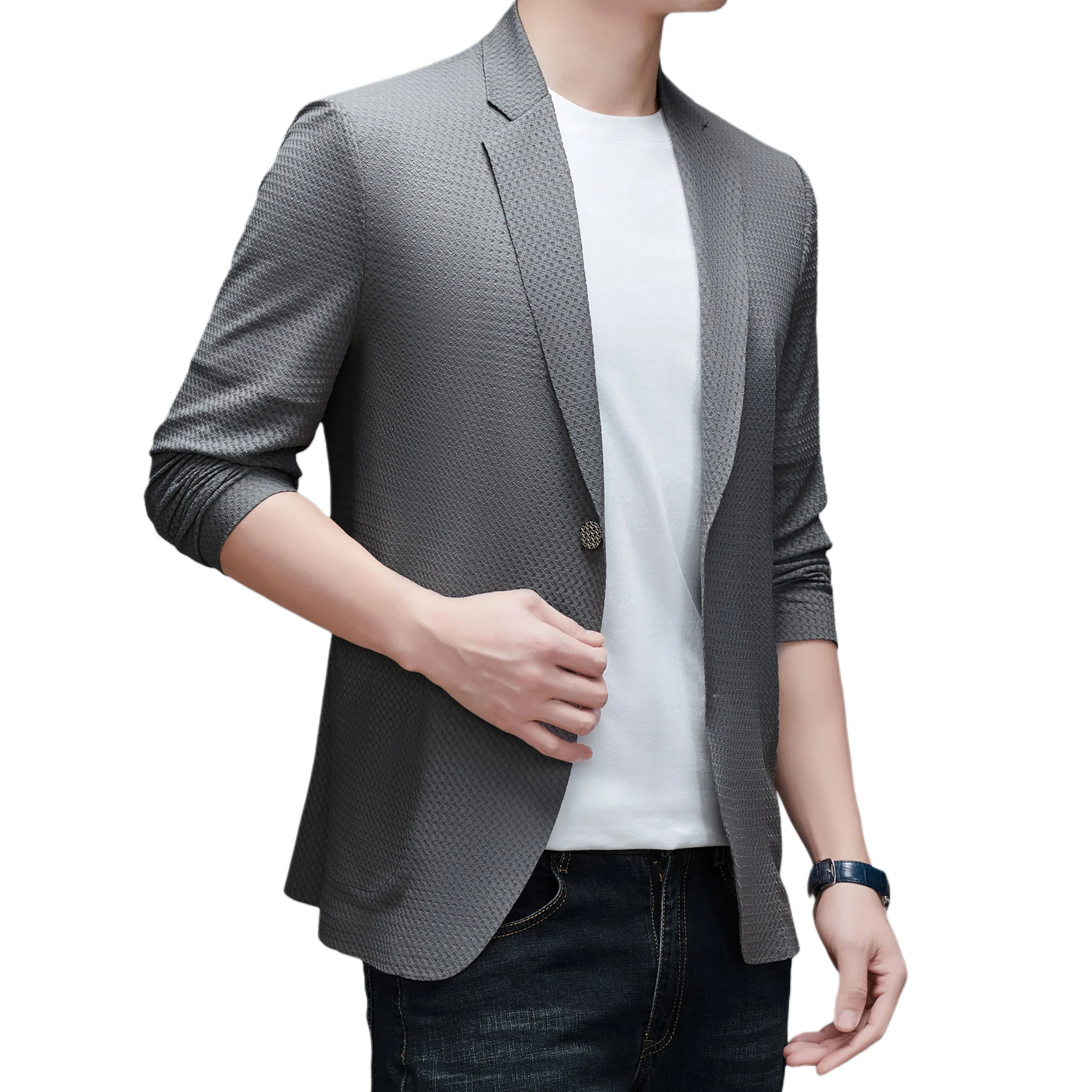 男士纯色时尚修身舒适潮流百搭休闲长袖单西外套西装 男款