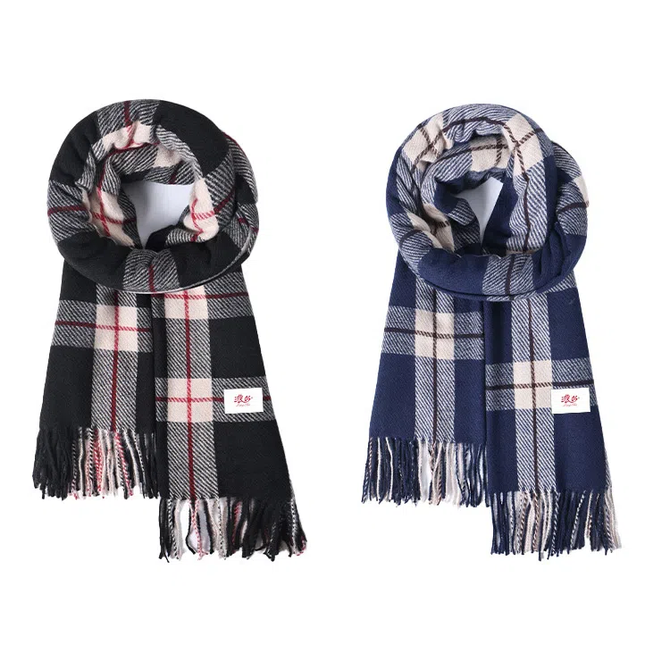 浪莎 格纹双面仿羊绒披肩高级感保暖流苏围脖 聚酯纤维 绒线围巾 男女同款情侣款