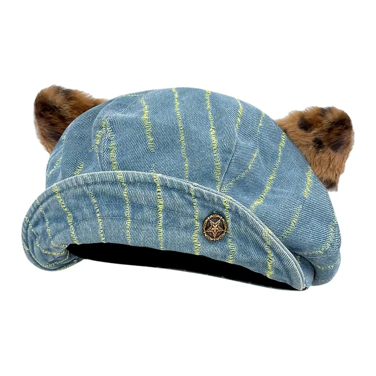 木林森 日系复古条纹豹纹耳朵八角帽百搭显脸小画家帽云朵帽潮 棉 贝雷帽 男女同款情侣款