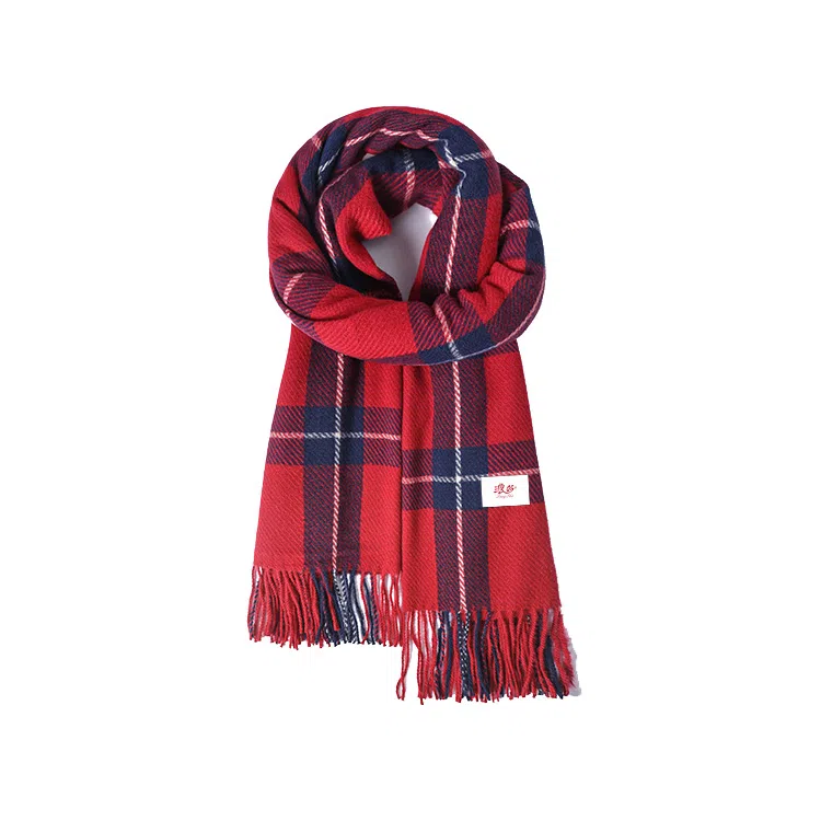 浪莎 格纹双面仿羊绒披肩高级感保暖流苏围脖 聚酯纤维 绒线围巾 男女同款情侣款