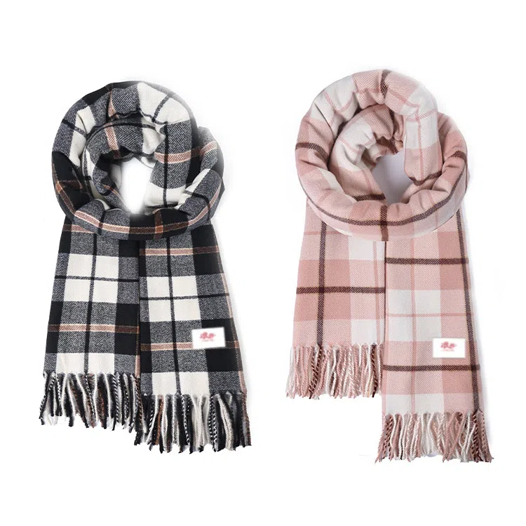 浪莎 小清新学院风高颜值粗线条格子秋冬季防寒护脖保暖加厚柔软撞色围脖 心动礼盒装 聚酯纤维 绒线围巾 男女同款情侣款