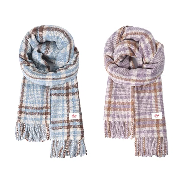 浪莎 超显白学院风格纹双面仿羊绒披肩秋冬季学生保暖流苏围脖 礼盒装 聚酯纤维 绒线围巾 男女同款情侣款