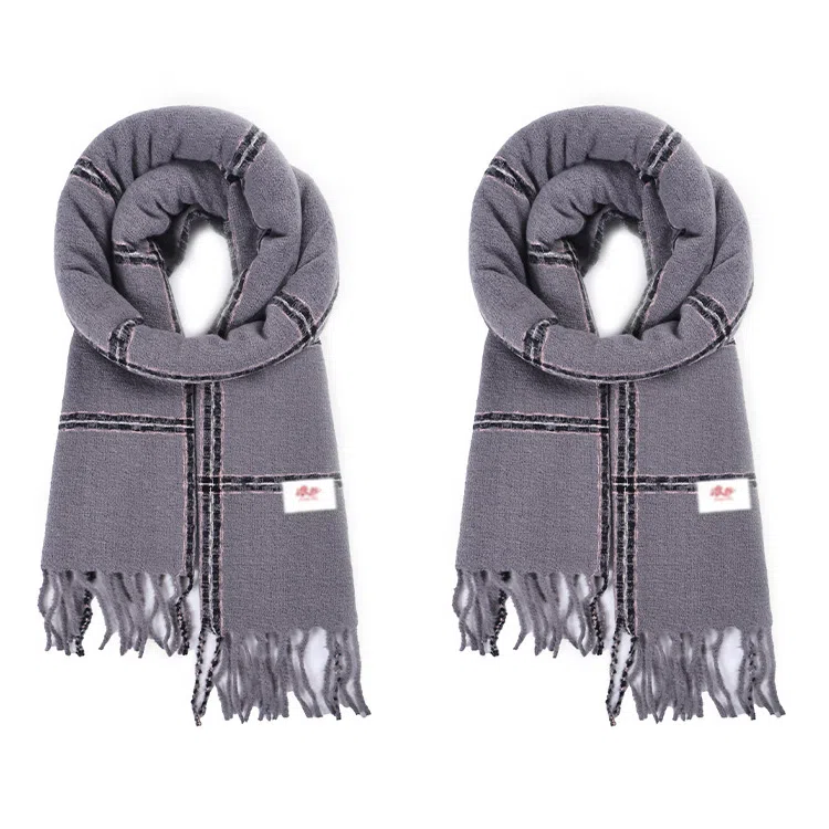 浪莎 秋冬经典百搭黑灰格子仿羊绒高级感围脖披肩 心动礼盒装 聚酯纤维 绒线围巾 男女同款情侣款