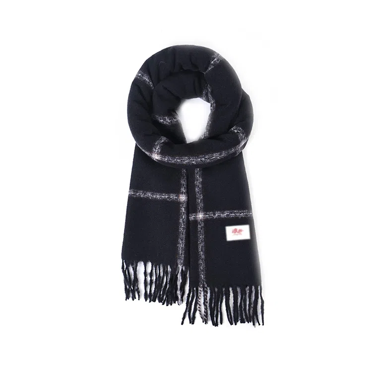 浪莎 秋冬经典百搭黑灰格子仿羊绒高级感围脖披肩 心动礼盒装 聚酯纤维 绒线围巾 男女同款情侣款