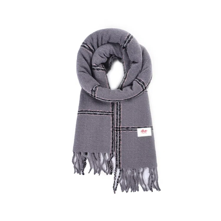 浪莎 秋冬经典百搭黑灰格子仿羊绒高级感围脖披肩 心动礼盒装 聚酯纤维 绒线围巾 男女同款情侣款