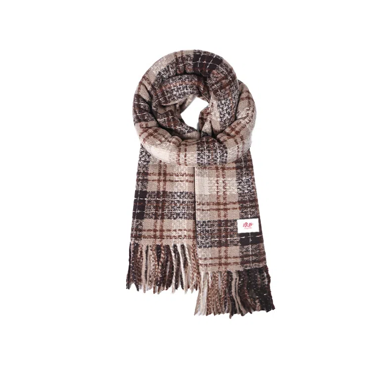 浪莎 复古小众显白插色格子围脖百搭保暖加厚仿羊绒披肩两用 礼盒装 聚酯纤维 绒线围巾 男女同款情侣款