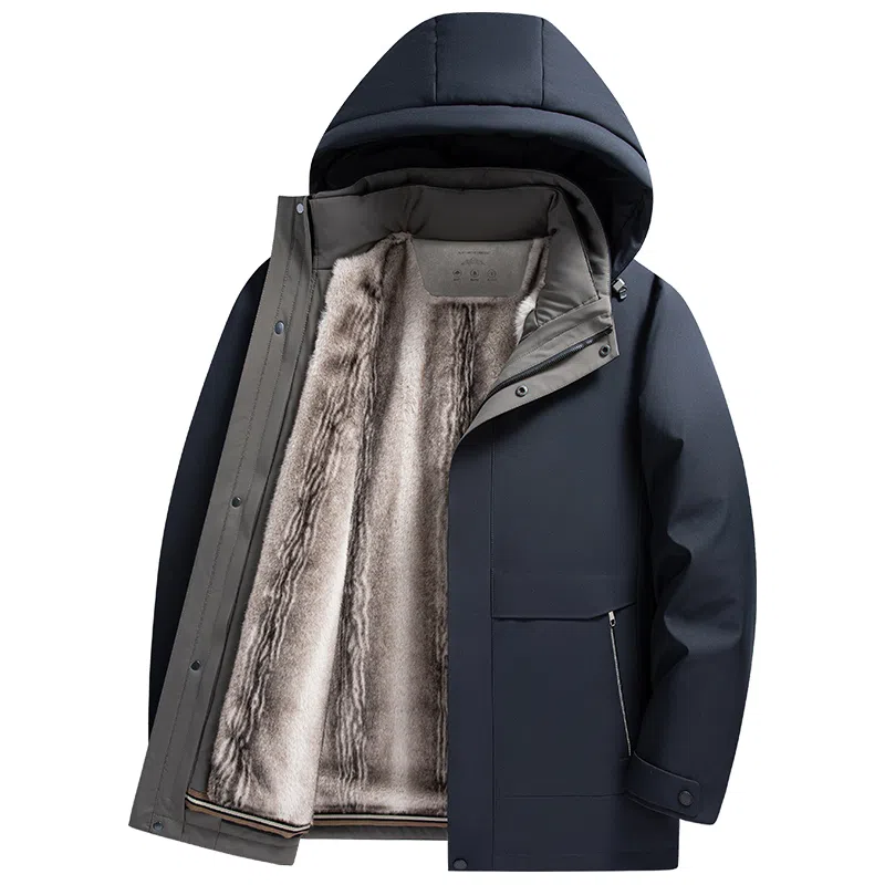 鸭鸭 商务休闲爸爸装可脱卸加绒内里鹅绒冬季保暖防风连帽羽绒服 男款