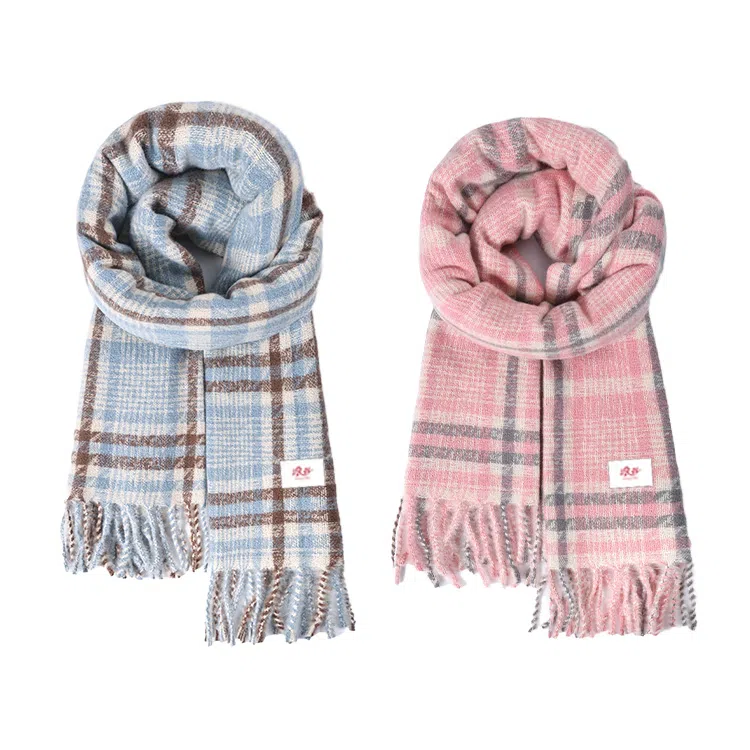 浪莎 超显白学院风格纹双面仿羊绒披肩秋冬季学生保暖流苏围脖 礼盒装 聚酯纤维 绒线围巾 男女同款情侣款