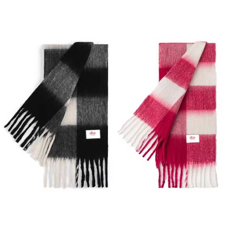 浪莎 柔软温柔大格保暖 聚酯纤维 绒线围巾 男女同款情侣款