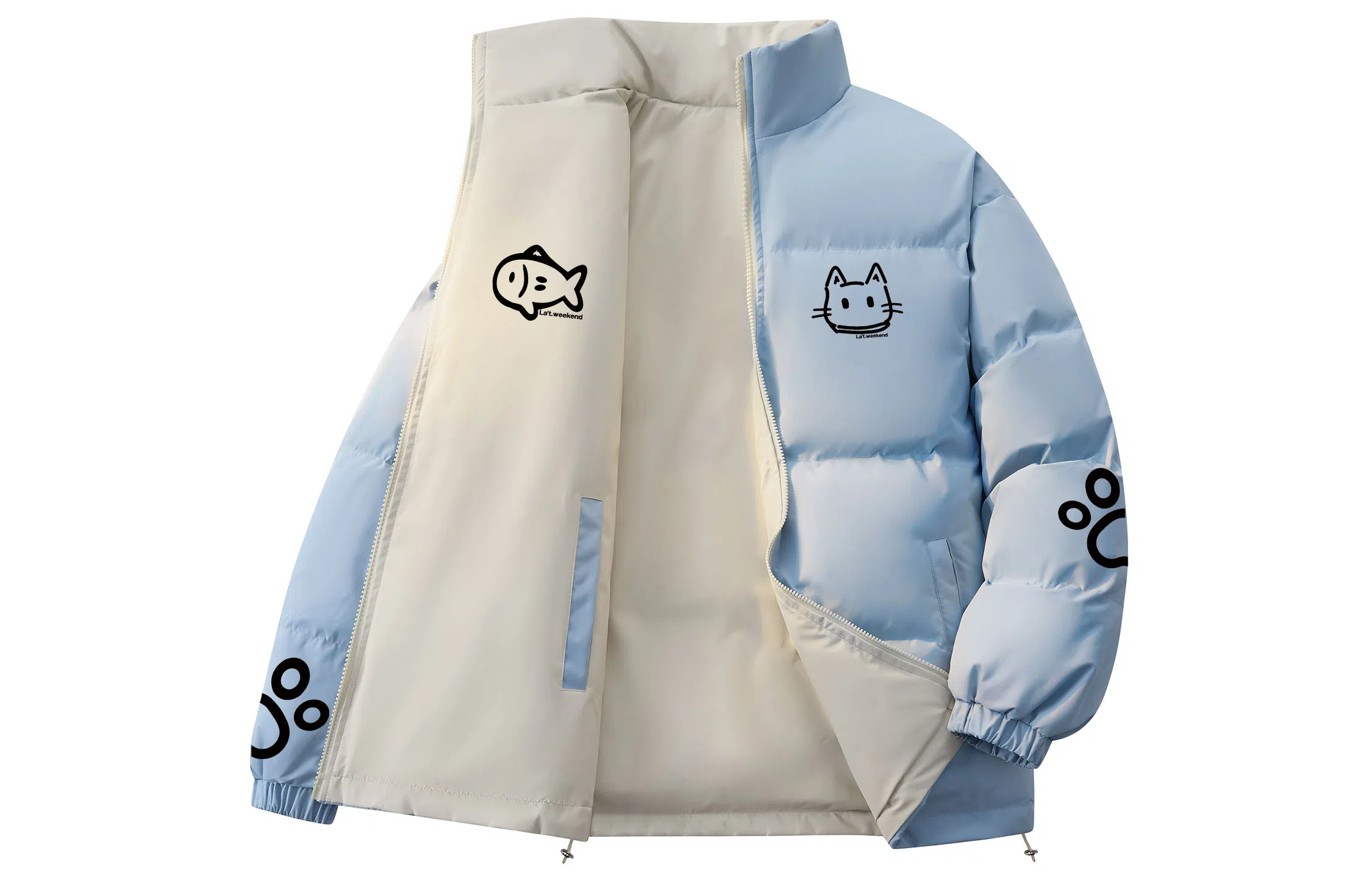 LA'T.WEEKEND Reversible Cartoon Cat Logo Cotton Jacket