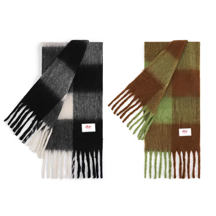 浪莎 柔软温柔大格保暖 聚酯纤维 绒线围巾 男女同款情侣款