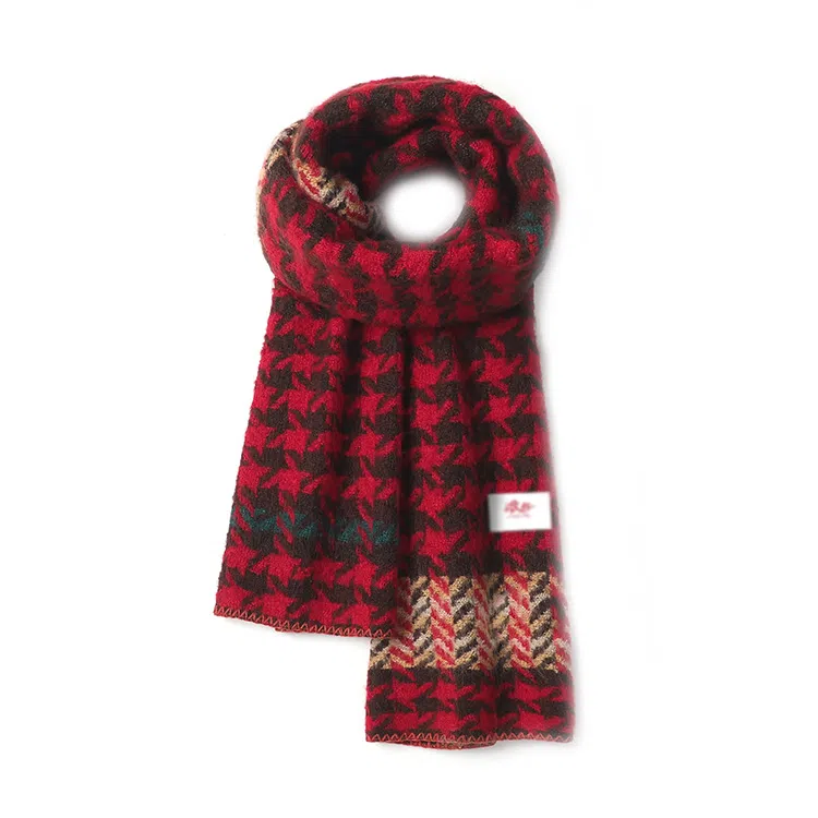 浪莎 撞色保暖经典千鸟格复古韩版百搭气质两用 心动礼盒装 聚酯纤维 绒线围巾 男女同款情侣款