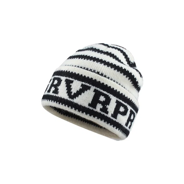 浪莎 韩系字母条纹秋冬保暖护耳大头围显脸小 腈纶 绒线帽 男女同款情侣款