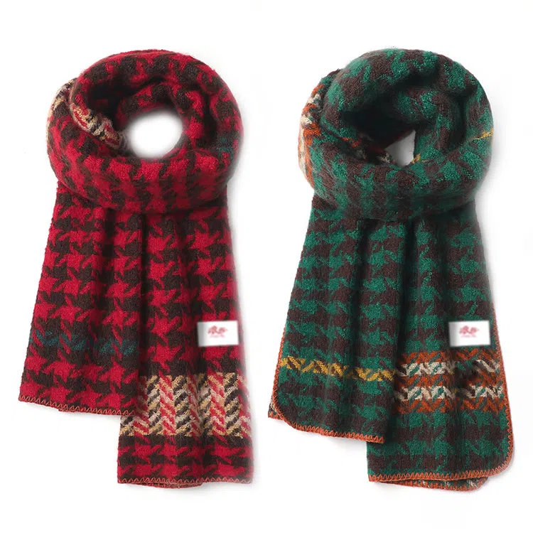 浪莎 撞色保暖经典千鸟格复古韩版百搭气质两用 心动礼盒装 聚酯纤维 绒线围巾 男女同款情侣款