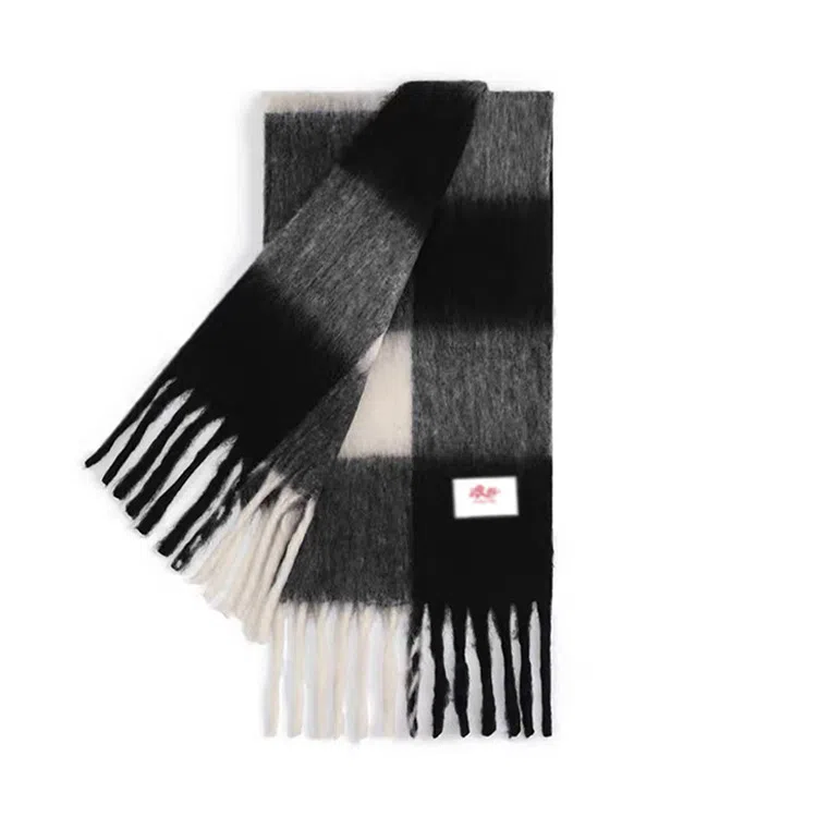 浪莎 柔软温柔大格保暖 聚酯纤维 绒线围巾 男女同款情侣款