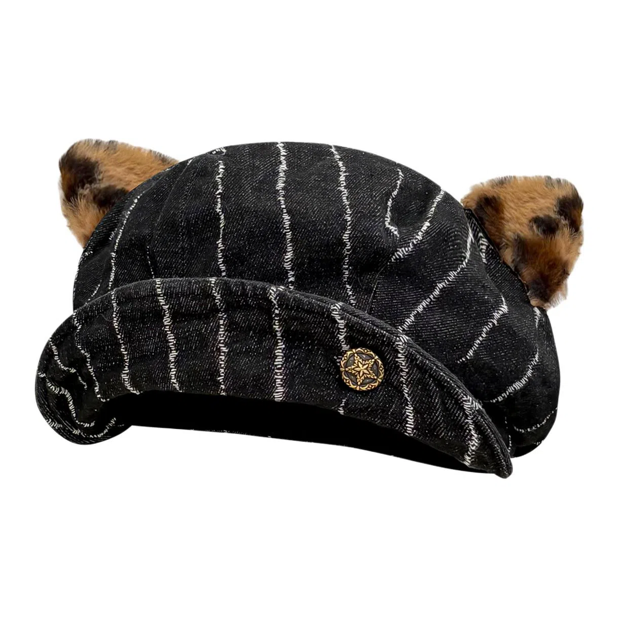 木林森 日系复古条纹豹纹耳朵八角帽百搭显脸小画家帽云朵帽潮 棉 贝雷帽 男女同款情侣款