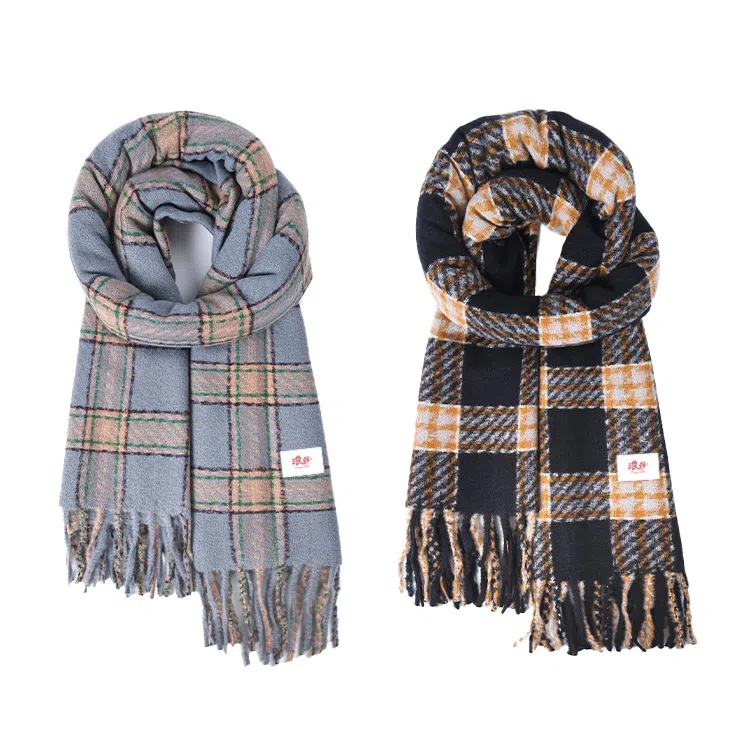 浪莎 韩系氛围感格子保暖百搭学院风配饰格纹 聚酯纤维 绒线围巾 男女同款情侣款