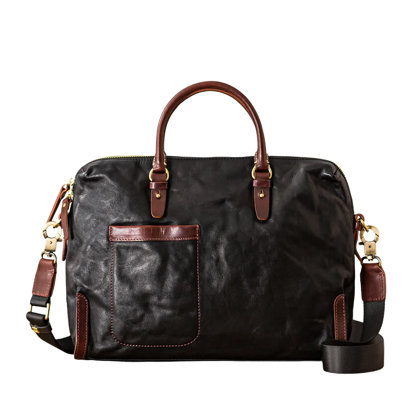 后步 不撞款设计复古百搭休闲商务日常通勤 头层牛皮 公文包 男款 黑色