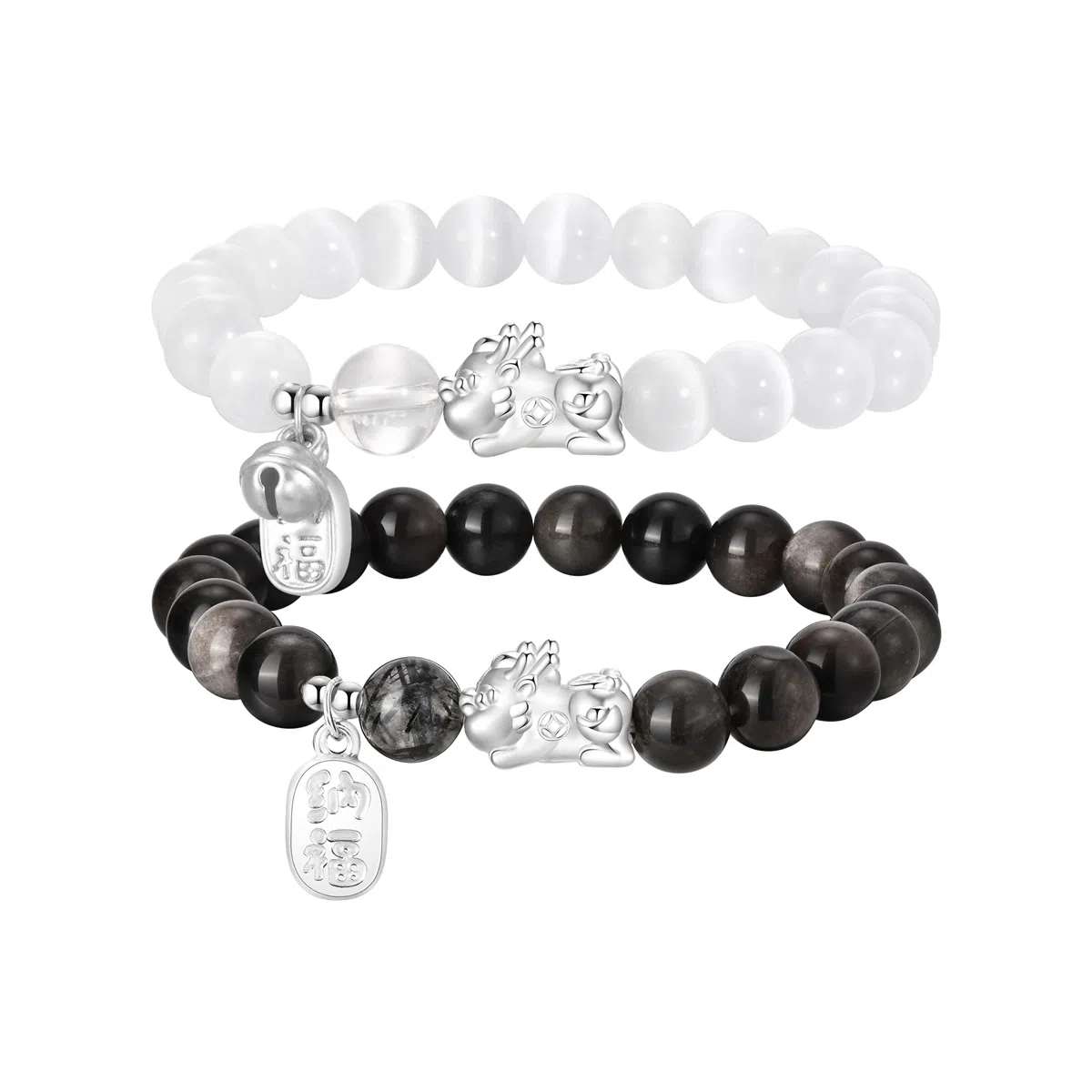 【999足银】 恋朵 八方来财 招财貔貅纳福吞金兽 转运上岸 黑曜石 手串 男女同款情侣款