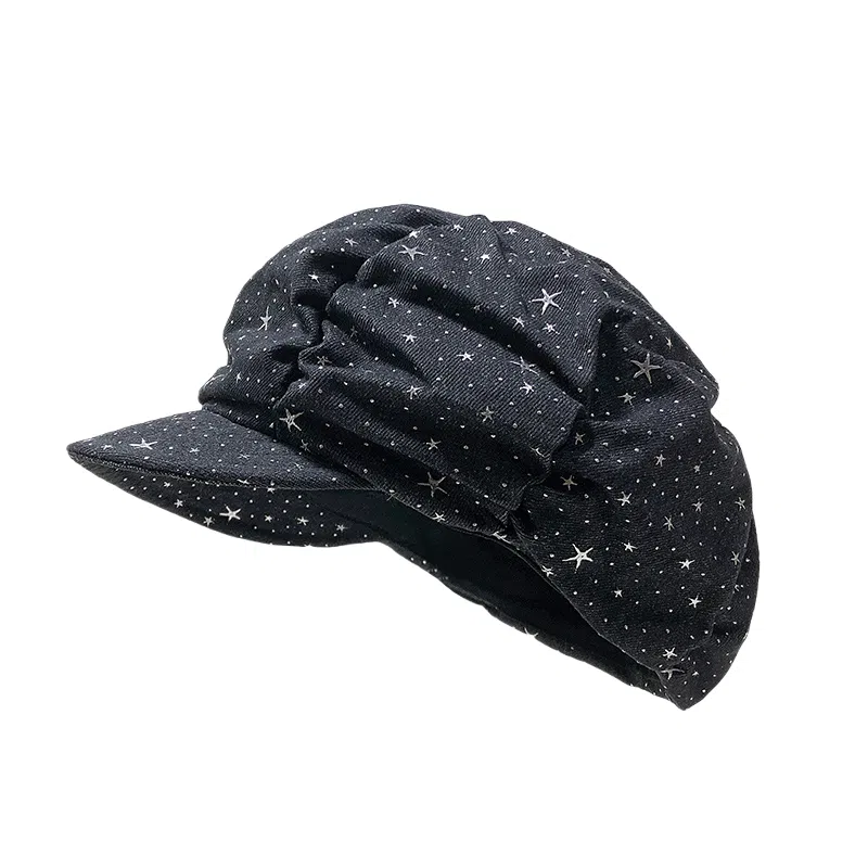 钓鱼熊 韩系做旧星星时尚薄款百搭大头围帽子 棉 贝雷帽 男女同款情侣款