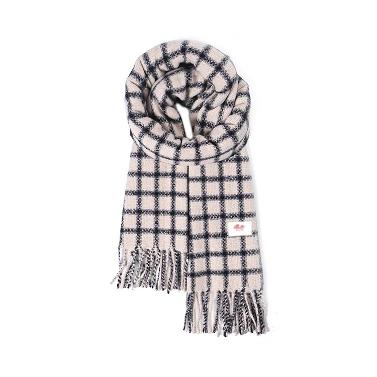 浪莎 小清新韩版高级感格纹流苏简约围脖秋冬季时尚仿羊绒保暖 心动礼盒装 聚酯纤维 绒线围巾 男女同款情侣款