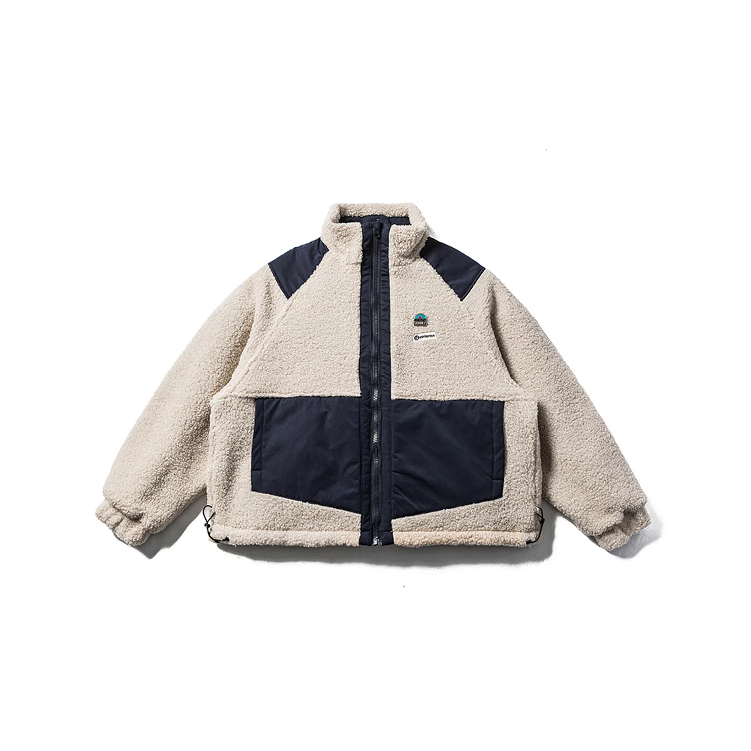 【dme】 潮流美式设计感立领两面穿羊羔毛棉衣外套男冬季宽松保暖中性休闲拼接工装棉服 男女同款