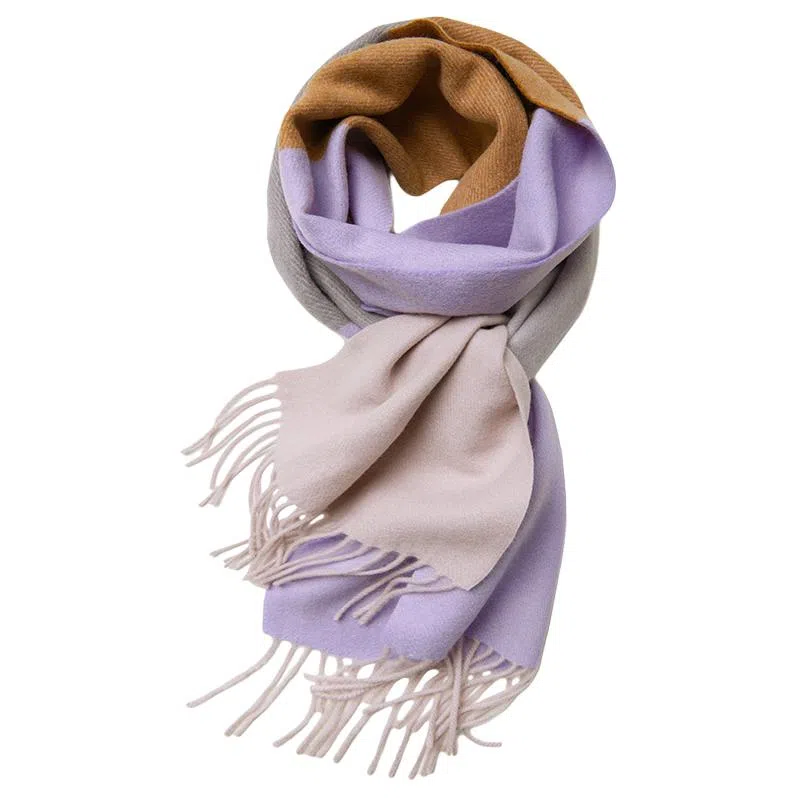 恒源祥 拼色柔软舒适时尚百搭保暖 山羊绒 绒线围巾 男女同款情侣款