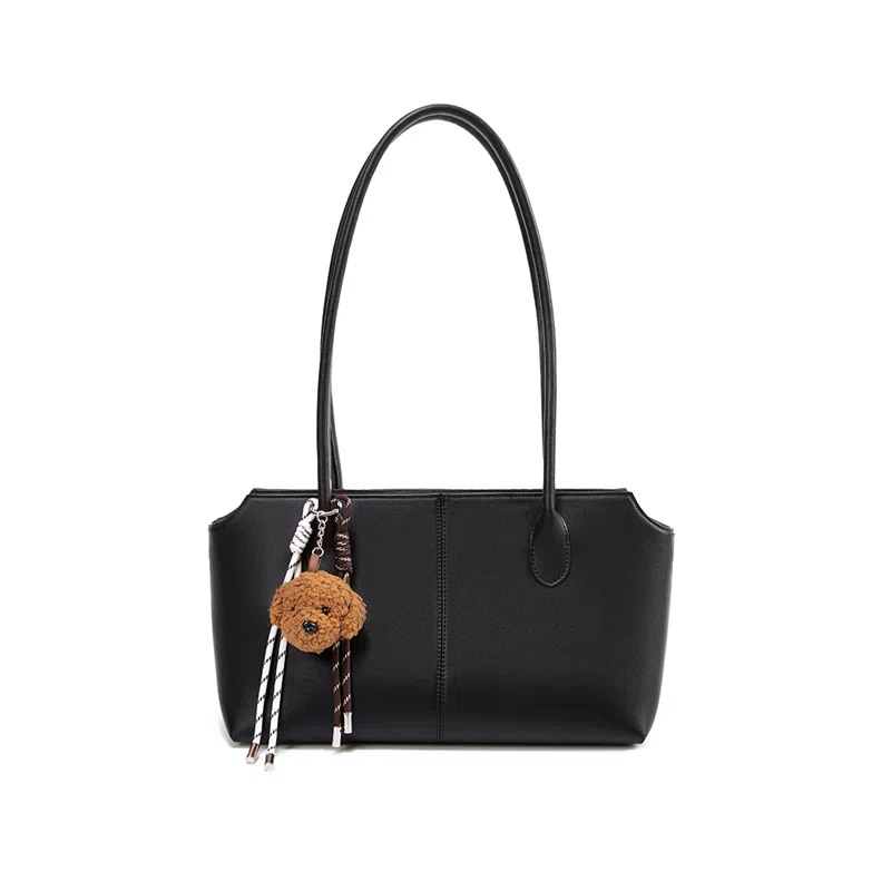 红蜻蜓 韩系简约风可爱泰迪挂饰点缀日常通勤慵懒风实用百搭款 牛皮 托特包单肩包 女款 棕色/黑色/咖啡色